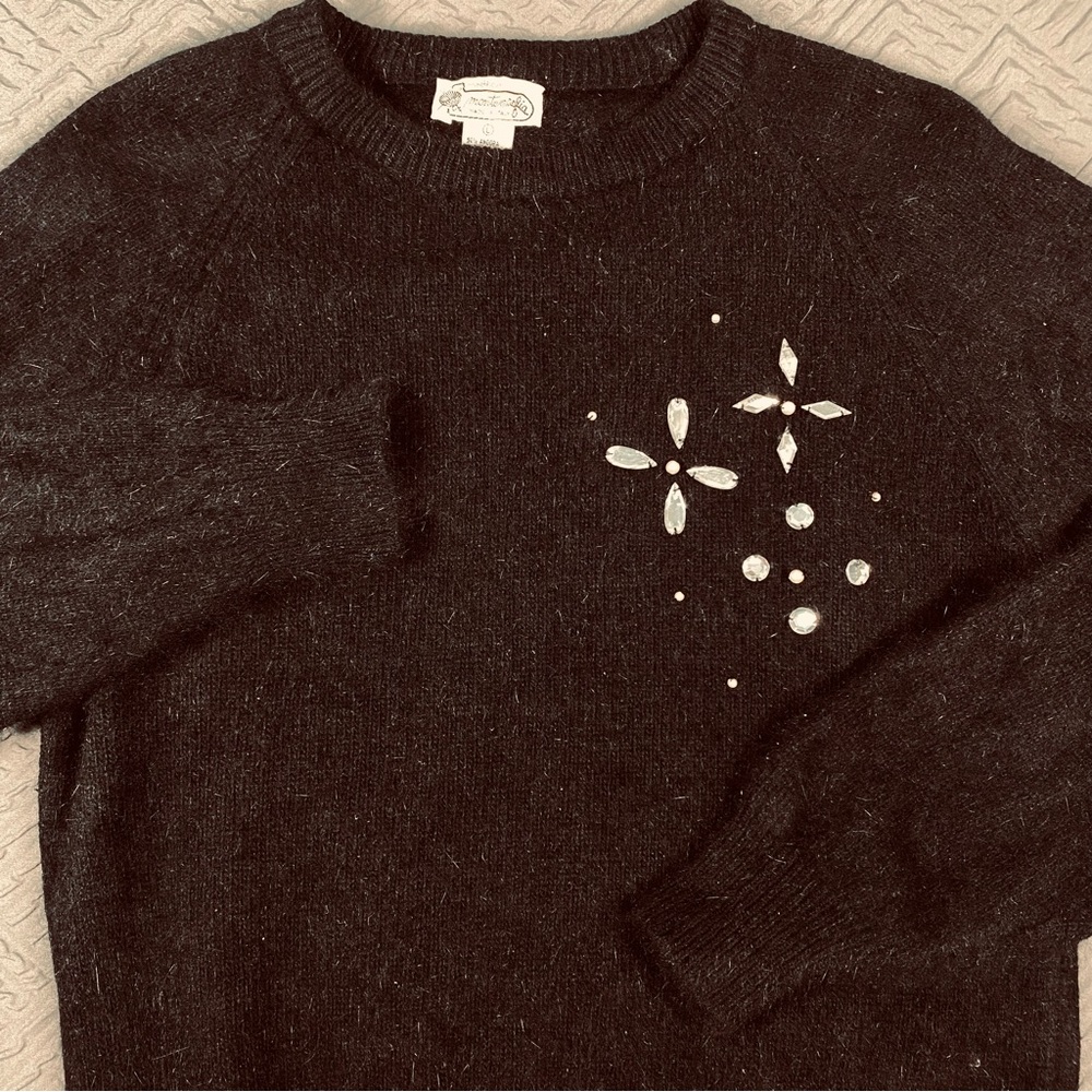 Montemaglia Angora Blend Black Embellished Sweater Size Large EUC